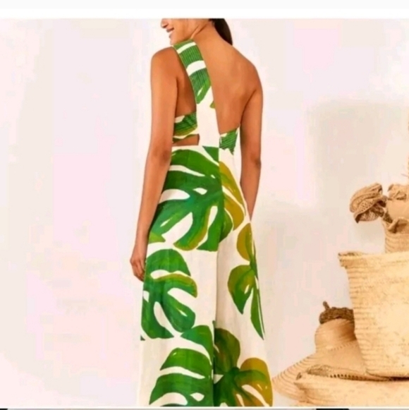 Farm Rio One Shoulder Linen Leaf Jumpsuit - Picture 6 of 6